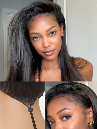 LUVME HAIR Half Wig Yaki Straight Flexi-Fit Invisi 3 in 1 Wigs Flip Drawstring Wig 200% Density Glueless Wigs 100% Human Hair Natural Black Ready to Go Headband Wig for Women 18 Inches - Image 1