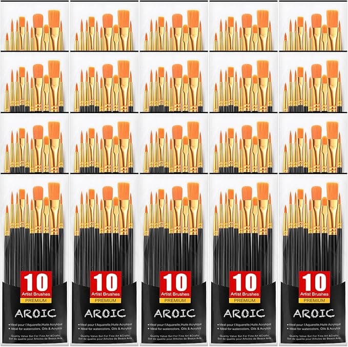 Acrylic Paint Brush Set, (20 Packs /200 pcs) Nylon Hair Brushes for Oil and Watercolor, Perfect Suit of Art Painting, Best Present for Painting, Black - Image 1