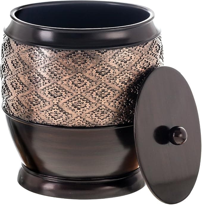 Creative Scents Dublin Brown Small Trash Can with Lid 1.26 Gal / 4.8L - Decorative Oval Waste Basket, Durable Resin Slim Bathroom Covered Garbage Can Wastebasket Bin for Diaper/Paper - Image 1