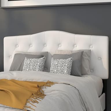 Flash Furniture Cambridge Tufted Upholstered Headboard for Full Size Bed, Contemporary Fabric Tufted Headboard with Adjustable Height, White - Image 1