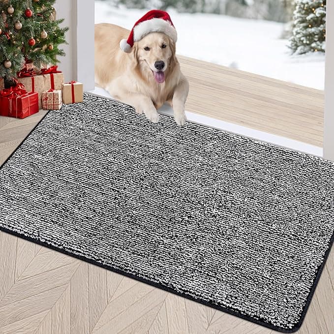 REFETONE Indoor Doormat, Front Door Mat 32"x40" Absorbent Rubber Backing Non Slip Back Door Mats, Washable Low-Profile Inside Floor Mat Door Rugs for Entryway, Resist Dirt Mud Mat for Dogs, Black - Image 1