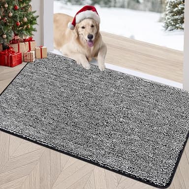 REFETONE Indoor Doormat, Front Door Mat 32"x40" Absorbent Rubber Backing Non Slip Back Door Mats, Washable Low-Profile Inside Floor Mat Door Rugs for Entryway, Resist Dirt Mud Mat for Dogs, Black - Image 1