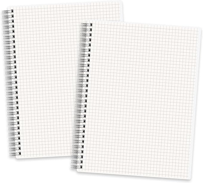 RETTACY Graph Grid Paper Notebook, 2-Pack, 160 Pages per Pack, B5 Medium Size (7.6'' × 10''), 100 GSM Thick Paper, Spiral-bound, Flexible Plastic Cover, for Students, Homework, Math, Engineering - Image 1