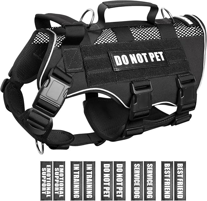 WINSEE Mesh Dog Harness with 10 Pet Patches for Small Service Dog in Training, Breathable Tactical Molle Vest with Double Handle, Reflective Military Pet Vest for Walking Hiking - Image 1