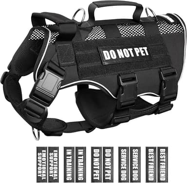 WINSEE Mesh Dog Harness with 10 Pet Patches for Small Service Dog in Training, Breathable Tactical Molle Vest with Double Handle, Reflective Military Pet Vest for Walking Hiking - Image 1