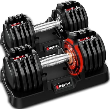 Keppi Adjustable Dumbbells Set-25lb/40lb/55lb/60lb, Anti-Slip Metal Fast Adjust Weight Handle, Exercise & Fitness for Full Body Workout - Adjustable Dumbbell Series - Image 1