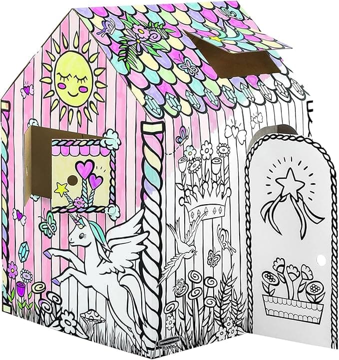 Bankers Box at Play Color in Unicorn Playhouse, Cardboard Playhouse and Life Size Craft Activity for Kids and Families - Image 1