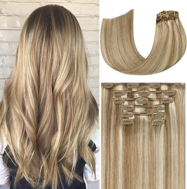 Ukira Blonde Hair Extensions Clip in Real Human Hair, 18 Inch 75g 7pcs Golden Blonde Highlights Human Hair Extensions Clip ins for Women, Soft Natural Straight Remy Human Hair Clip in Extensions - Image 2