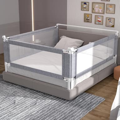 3-Piece King Size Bed Rail for Toddlers - Adjustable Baby Bed Rail Guard, Kids Safety Bed Rail for King Size Bed (78.7"x78.7"x74.8"-Grey - Image 2