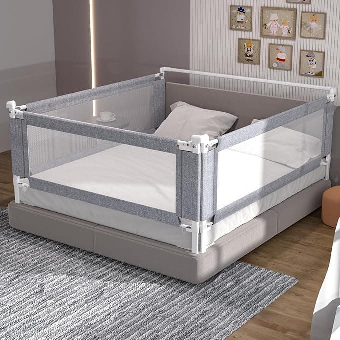 3-Piece King Size Bed Rail for Toddlers - Adjustable Baby Bed Rail Guard, Kids Safety Bed Rail for King Size Bed (78.7"x78.7"x74.8"-Grey - Image 1