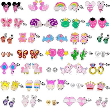 30 Pairs Hypoallergenic Earrings for Girls Sensitive Ears with Stainless Steel Post -Assorted Cute Stud Earrings for Teens Girls Women - Image 1