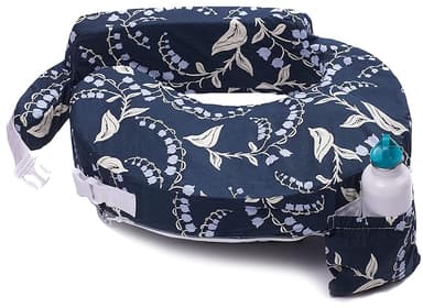 My Brest Friend Original Nursing Pillow Enhanced Ergonomics Essential Breastfeeding Pillow Support For Mom & Baby W/ Convenient Side Pocket, Double Straps & Slipcover, Navy Bluebells - Image 1