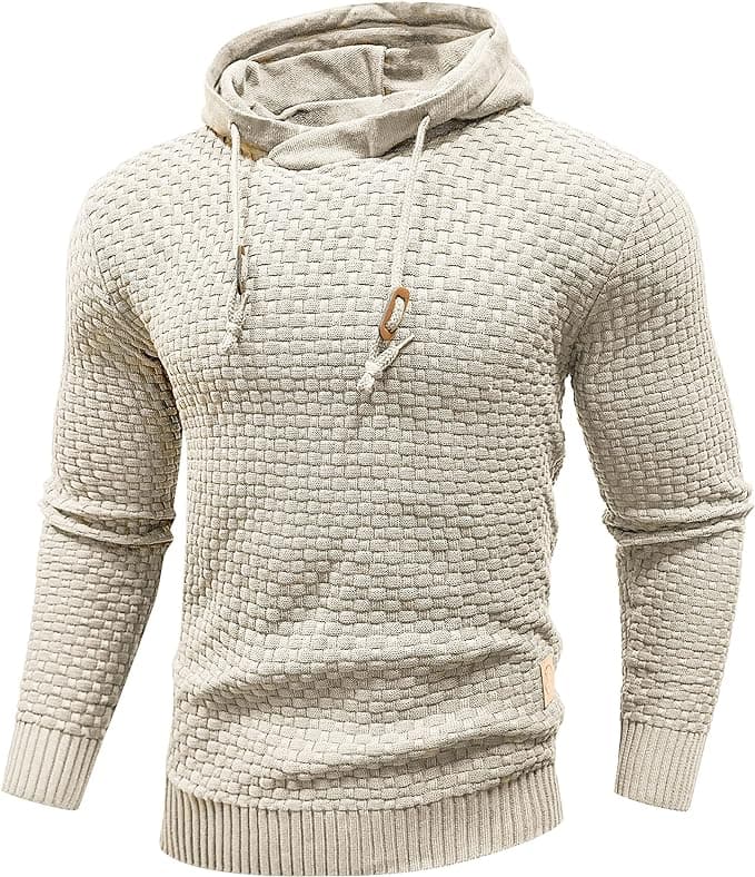 Zaitun Mens Hooded Sweatshirt Long Sleeve Solid Knitted Hoodie Pullover Sweater - Image 1