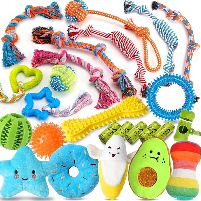 Zeaxuie 25 Pack Luxury Dog Chew Toys for Puppy, Dog Toys with Ropes, Treat Ball and Squeaky Puppy Toys for Teething Small Dogs - Image 1