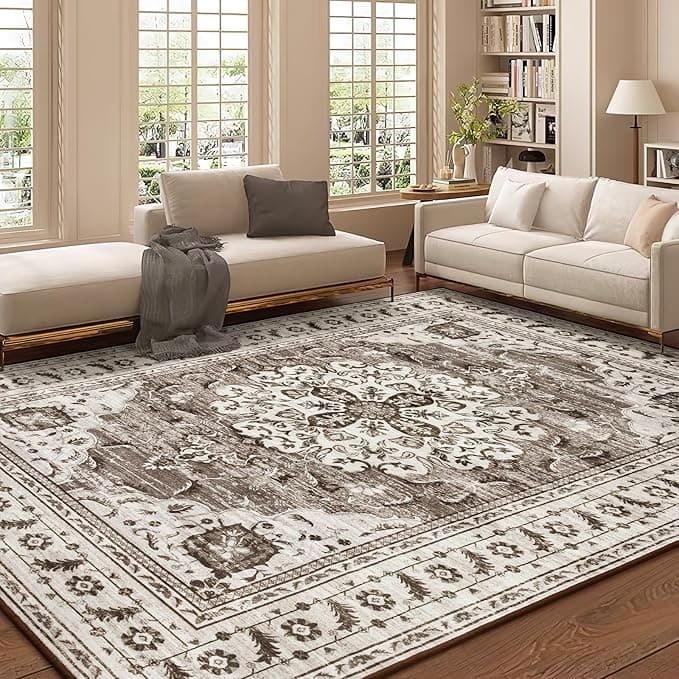 HOMORE Area Rug 5x7 Living Room Rug, Non Slip Washable Rugs for Bedroom Dining Room, Large Rugs for Home Office Farmhouse Dorm Decor,Beige/Brown - Image 1