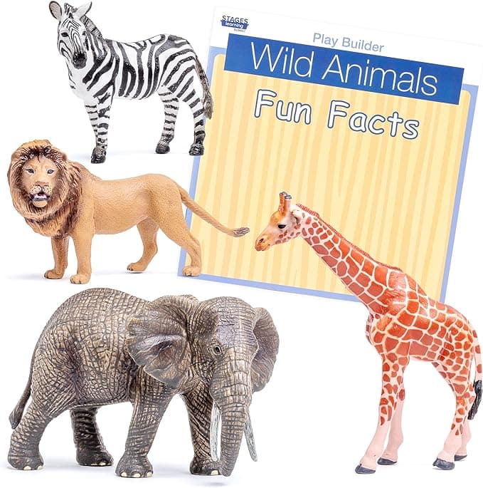 Stages Play Builder: Wild Animals Plastic Figurines/Animal Toys and Fun Facts Book from The Makers of Language Builder, Multicolored - Image 1