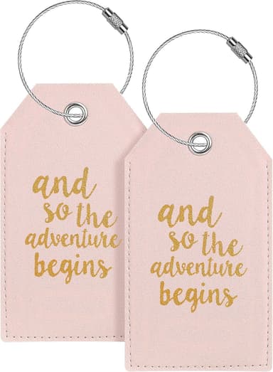 Luggage Tag & Personalized Luggage Tags for Suitcases Leather Bag Tags for Backpacks Handbag School Instrument with Name ID Label Travel Essentials, Unique Fun Pink Baggage Tags 2 Pack - Image 2