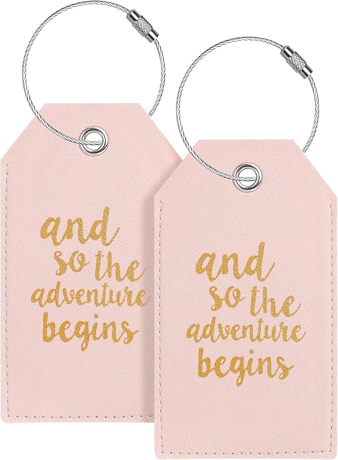 Luggage Tag & Personalized Luggage Tags for Suitcases Leather Bag Tags for Backpacks Handbag School Instrument with Name ID Label Travel Essentials, Unique Fun Pink Baggage Tags 2 Pack - Image 1