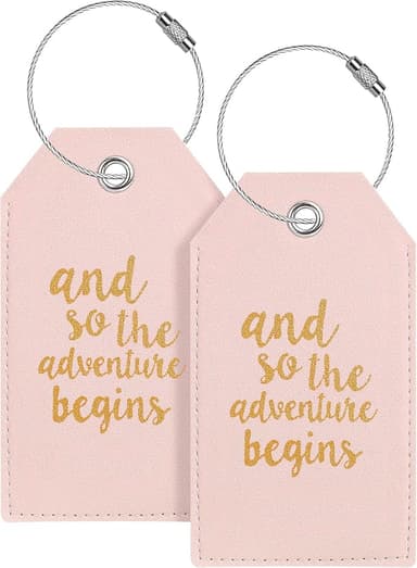 Luggage Tag & Personalized Luggage Tags for Suitcases Leather Bag Tags for Backpacks Handbag School Instrument with Name ID Label Travel Essentials, Unique Fun Pink Baggage Tags 2 Pack - Image 1