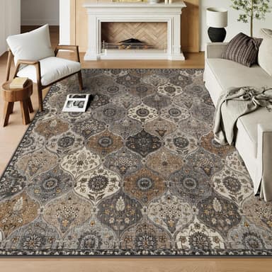 Lahome Moroccan Trellis 9x12 Rug for Living Room, Soft 9x12 Area Rug for Bedroom Dining Room, Ultra-Thin Non-Slip Non Shedding Distressed Throw Large Carpet for Office, Grey - Image 2