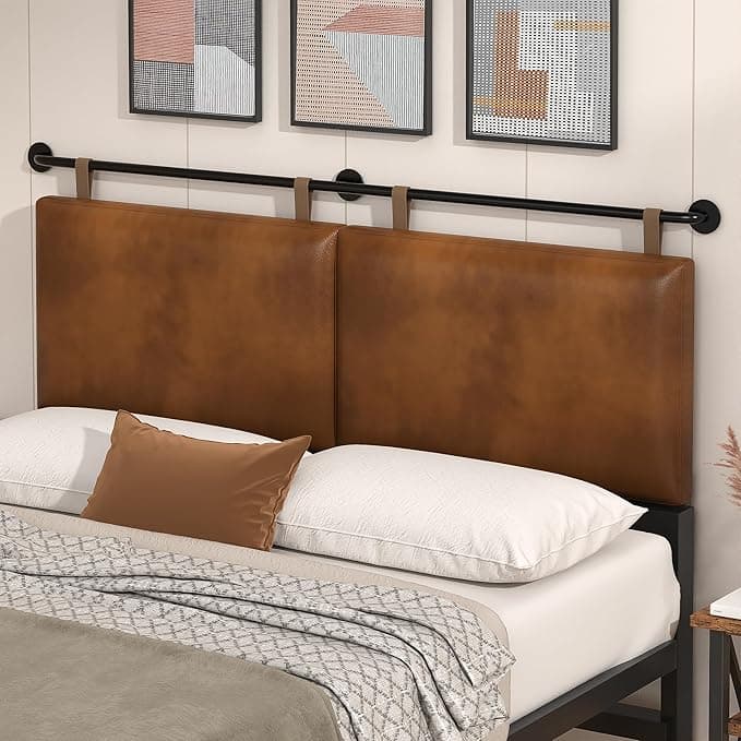 BSHOMGI Queen Headboard, Hanging Headboards with Brown Faux Leather Industrial Pipe Modern Style Only for Bed Backboard (Brown Leather, Queen - Image 1