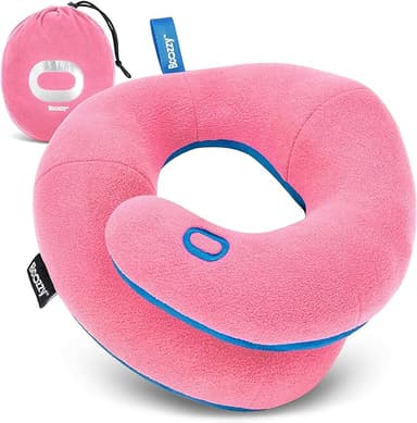 BCOZZY Kids Travel Neck Pillow (8-12 Y/O) – Patented Soft Child Pillow for Head & Chin Support in Car, Airplane, and Road Trip Sleeping. Adjustable Size. Carry Bag. Fully Washable. Medium, Pink - Image 1