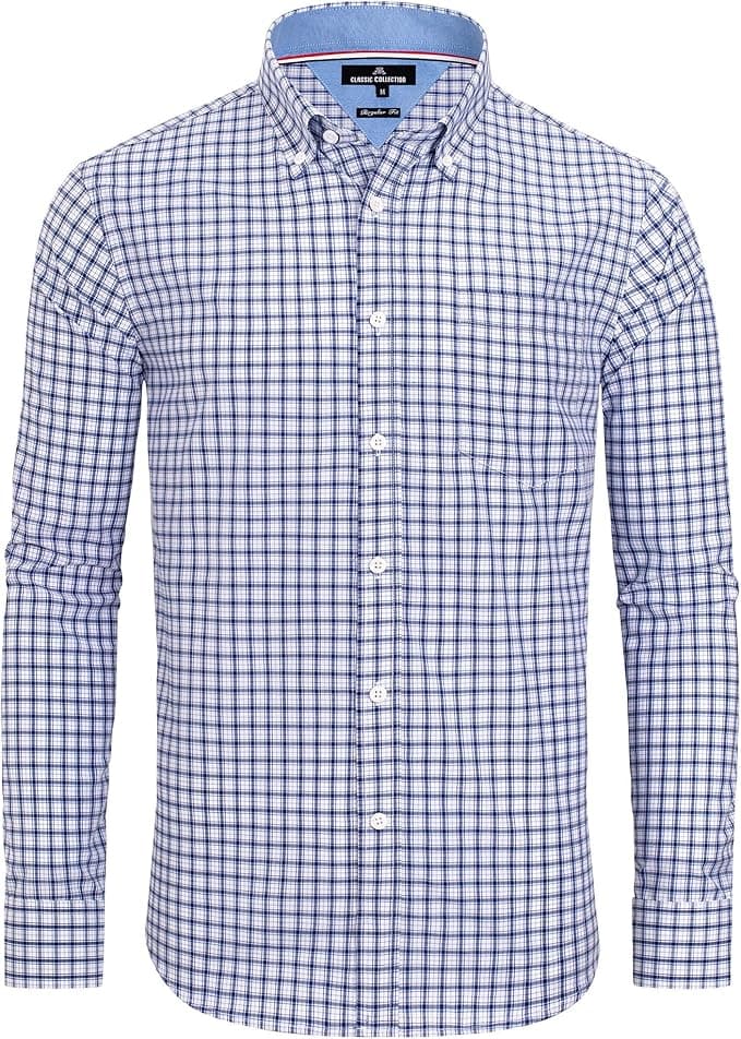 Alimens & Gentle Men's Plaid Button Down Shirts Cotton Long Sleeve Dress Shirts Regular Fit Gingham Shirts - Image 1