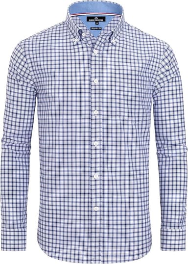 Alimens & Gentle Men's Plaid Button Down Shirts Cotton Long Sleeve Dress Shirts Regular Fit Gingham Shirts - Image 1