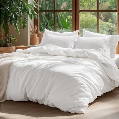 Bedsure 100% Washed Cotton Duvet Cover Full Size - Natural White Minimalist Cotton Duvet Cover Linen Like for All Seasons - GentleSoft™ Plain Simple Bedding (Natural White, Full, 80"x90" - Image 1