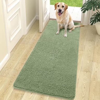OLANLY Dog Door Mat for Muddy Paws 70x24, Absorbs Moisture and Dirt, Absorbent Non-Slip Washable Doormat, Quick Dry Chenille Mud Mat for Dogs, Entry Indoor Entryway Carpet for Inside Floor, Sage Green - Image 2