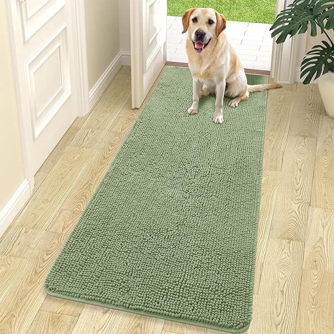 OLANLY Dog Door Mat for Muddy Paws 70x24, Absorbs Moisture and Dirt, Absorbent Non-Slip Washable Doormat, Quick Dry Chenille Mud Mat for Dogs, Entry Indoor Entryway Carpet for Inside Floor, Sage Green - Image 1