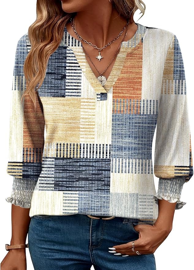 LOMON Women's 2025 Fashion Tops 3/4 Length Sleeve Business Casual Blouses Summer Tees Shirts - Image 1