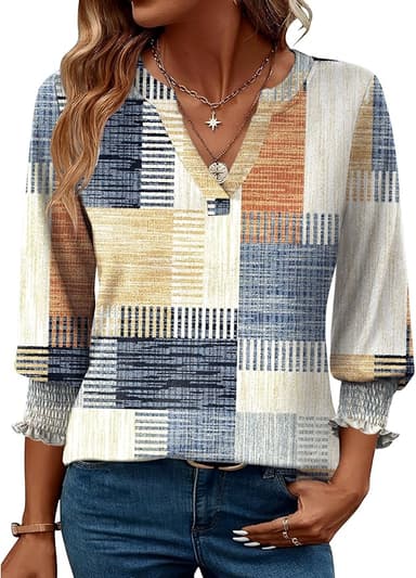 LOMON Women's 2025 Fashion Tops 3/4 Length Sleeve Business Casual Blouses Summer Tees Shirts - Image 1