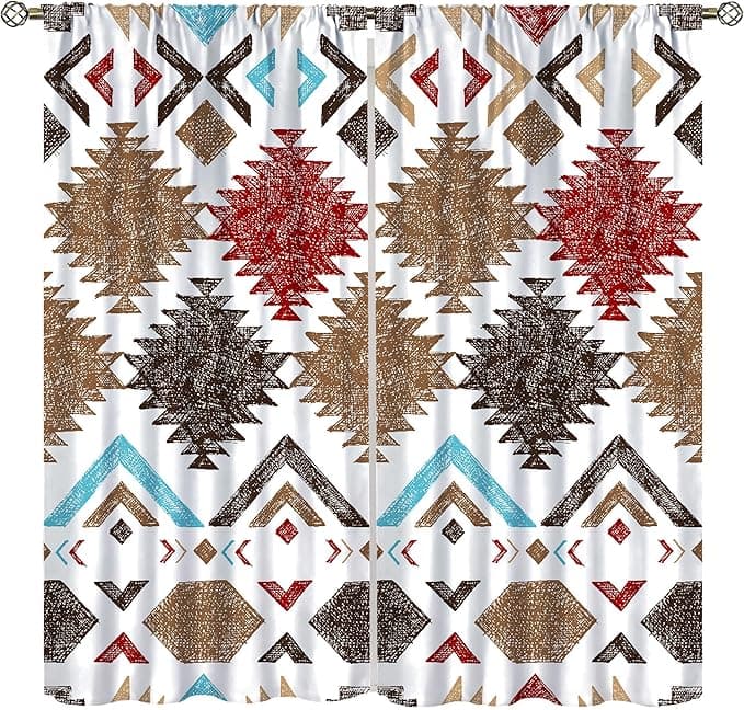 Aztec Curtains,Southwestern Colorful Geometri Native American Traditional Ethnic Vintage Blackout Curtains,Soundproof Rod Pocket Window Drapes for Bedroom Living Room Cafe 42x45in - Image 1