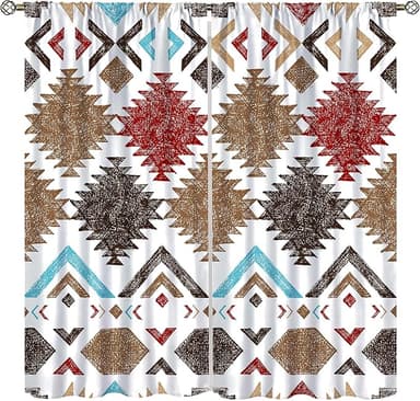 Aztec Curtains,Southwestern Colorful Geometri Native American Traditional Ethnic Vintage Blackout Curtains,Soundproof Rod Pocket Window Drapes for Bedroom Living Room Cafe 42x45in - Image 1