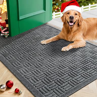 Mibao Front Door Mat Indoor Outdoor Entrance, Dirt Trapping Waterproof All-Season, All-Weather Doormat, Non-Slip Durable Natural Rubber Low Profile Easy Clean Patio Entrance Mat, 29.5" x 17", Grey - Image 2