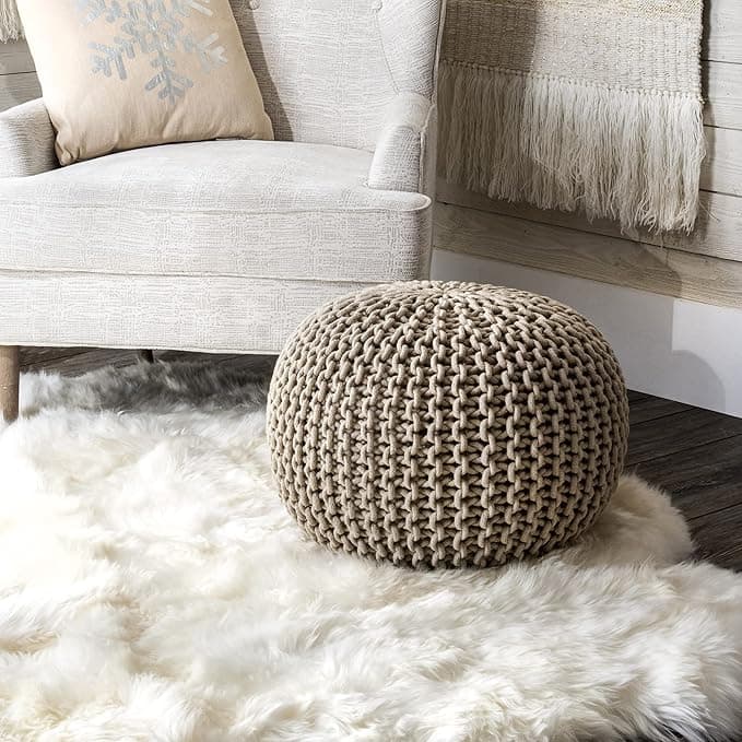 nuLOOM Bruges Knit Cotton Solid Round Filled Ottoman Pouf - Image 1