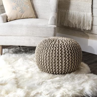 nuLOOM Bruges Knit Cotton Solid Round Filled Ottoman Pouf - Image 1