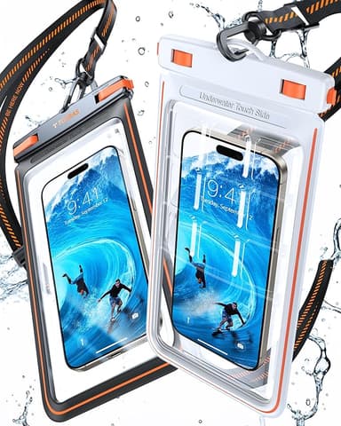 TORRAS 2 Pack IPX8 Waterproof Phone Pouch Floating, Underwater Screen Touchable, Waterproof Phone Case with Lanyard for iPhone 16 Pro Max 15 14 13 S25 Ultra S24, Cell Phone Dry Bag 7.0", Black & White - Image 1