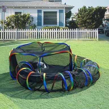 LUCKITTY Outdoor Rainbow Cat Enclosures Playground,Outside House for Indoor Cats Include Portable Tent, Circle Cat Playpen Tunnel Catio, for Cats, Kitty and Small Animals,Within Storage Bag - Image 1