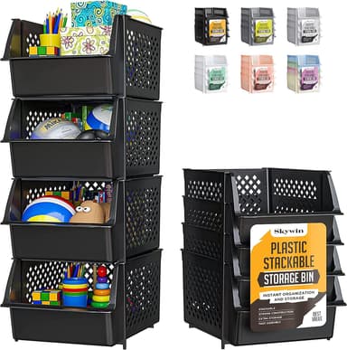 TidyFriend Stackable Storage Bins for Pantry Organizers and Storage 4 Pack, Pantry Storage for Food, Kitchen and Home Organization (Black - Image 2