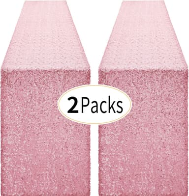 2 Packs 12 x 72 inches Light Pink Sequin Table Runner, Glitter Runner for Birthday Party Supplies Decorations Wedding Bachelorette Holiday Celebration Bridal Shower Baby Shower - Image 2