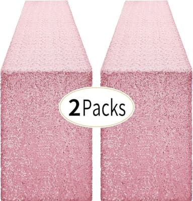 2 Packs 12 x 72 inches Light Pink Sequin Table Runner, Glitter Runner for Birthday Party Supplies Decorations Wedding Bachelorette Holiday Celebration Bridal Shower Baby Shower - Image 1