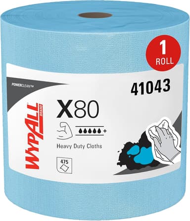 WypAll PowerClean X80 Cloths Heavy Duty Wipes (41043), Jumbo, Extended Use Towels, Blue (1 Roll of 475 Sheets, 475 Sheet Total - Image 2