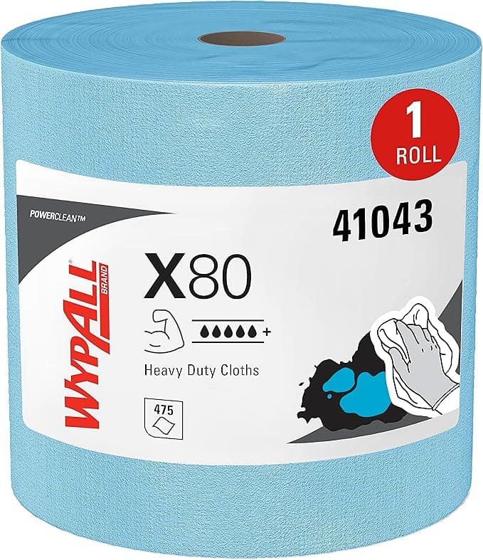 WypAll PowerClean X80 Cloths Heavy Duty Wipes (41043), Jumbo, Extended Use Towels, Blue (1 Roll of 475 Sheets, 475 Sheet Total - Image 1