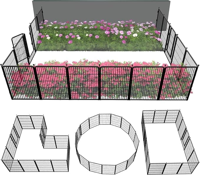 FXW Garden Fence Outdoor for The Yard – 40in(H) x 36.4ft(L) Heavy Duty Metal Animal Barrier for Dog and Rabbit, Decorative Dog Fence, 16 Panels, Black - Image 1