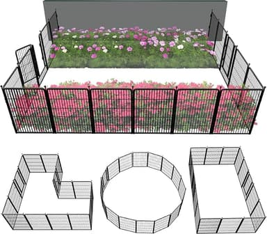 FXW Garden Fence Outdoor for The Yard – 40in(H) x 36.4ft(L) Heavy Duty Metal Animal Barrier for Dog and Rabbit, Decorative Dog Fence, 16 Panels, Black - Image 1