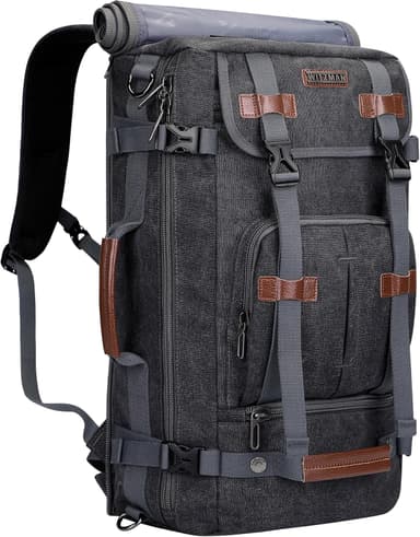 WITZMAN Canvas Backpack Vintage Travel Backpack Large Laptop Bags Convertible Shoulder Rucksack(A519-1 Black - Image 2