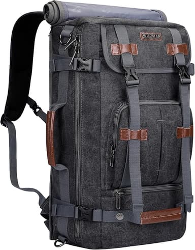 WITZMAN Canvas Backpack Vintage Travel Backpack Large Laptop Bags Convertible Shoulder Rucksack(A519-1 Black - Image 1