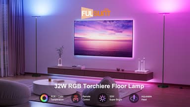 FULSUNT RGB Torchiere Floor Lamps for Living Room, 32W/3200LM Bright LED Standing Lamp with Remote, Modern Color Changing Tall Lamp with Stepless Dimming, 69" Corner Floor Lamp for Bedroom, Office - Image 9